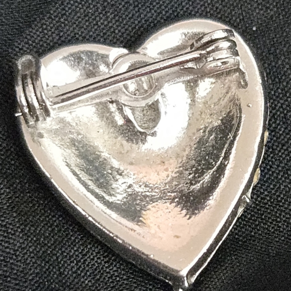 Vtg.Tiny Elegant Silver and  RhinestoneHeart Brooch - Picture 2 of 4